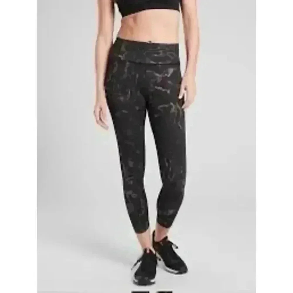 Athleta Velocity Stash Pocket Tight Women's S Black Brown Marble Leggings